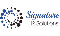 Logo for Signature HR Solutions: circular pattern of blue and black dots next to text.