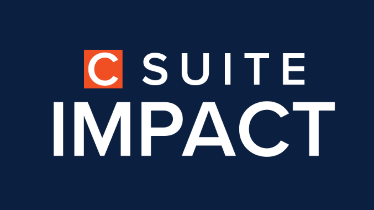 C Suite Impact logo: white text on a dark blue background. Orange square with a white C.
