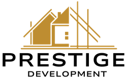 The logo for prestige development is a house with a roof.
