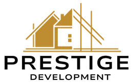 The logo for prestige development is a house with a roof.