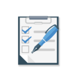 Clipboard with checklist and pen. Two boxes are checked.