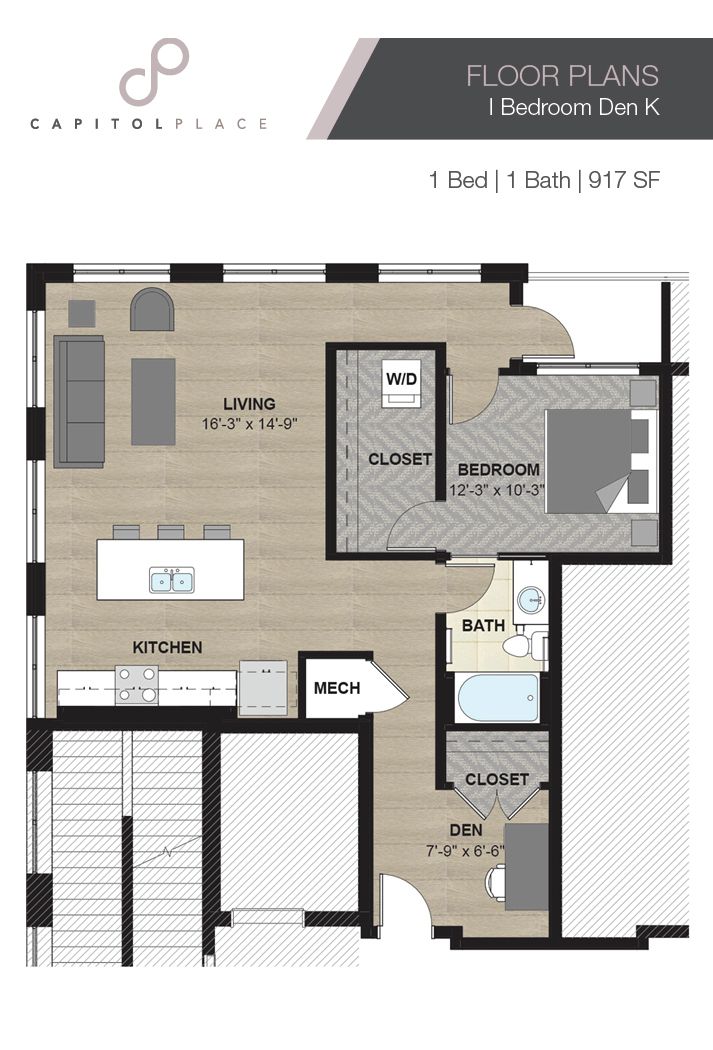 1 Bed | 1 Bath | 917 SF