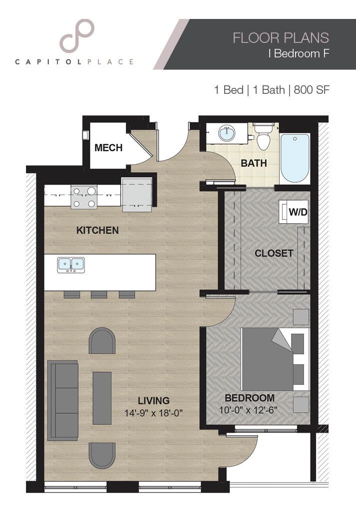 1 Bed | 1 Bath | 800 SF