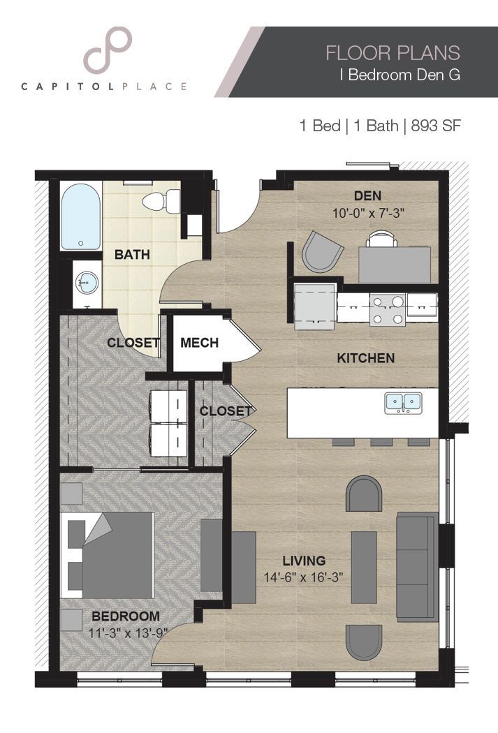 1 Bed | 1 Bath | 893 SF