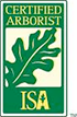 Green and white Certified Arborist ISA logo with an oak leaf.