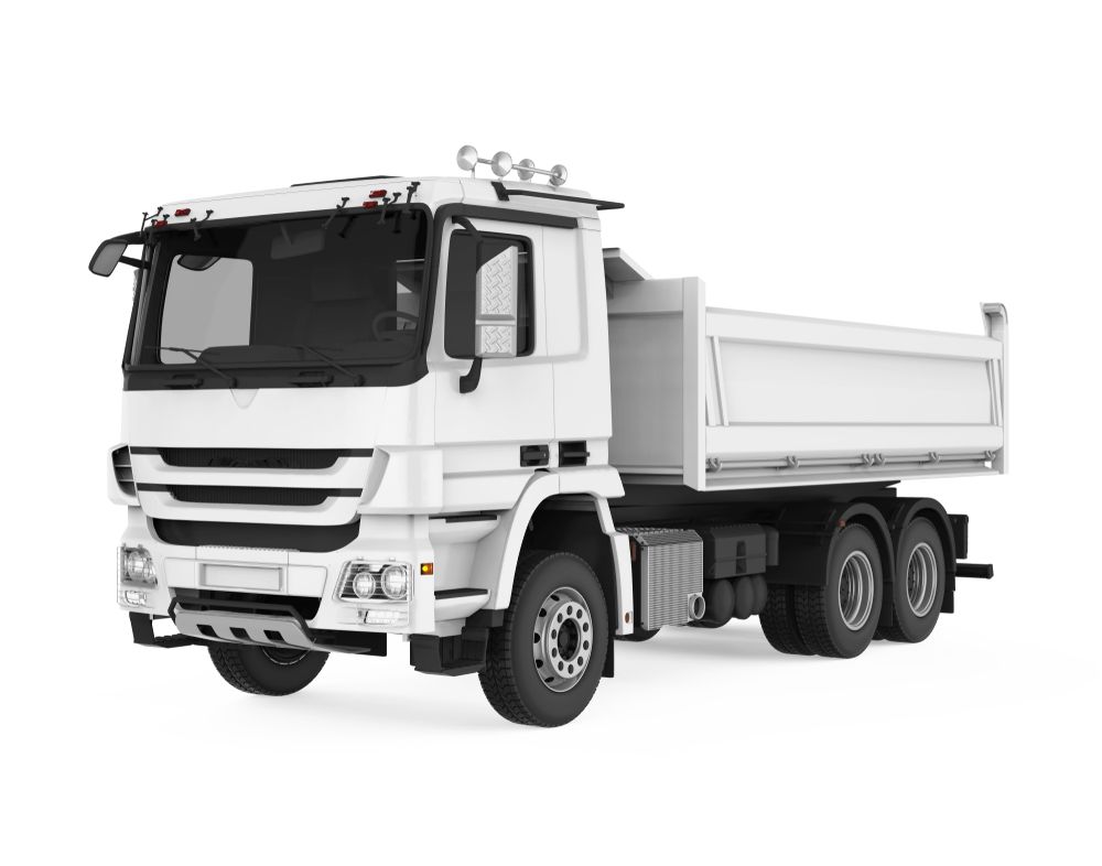 White dump truck on a white background.