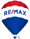 RE/MAX logo: a red, white, and blue hot air balloon shape with the company name.