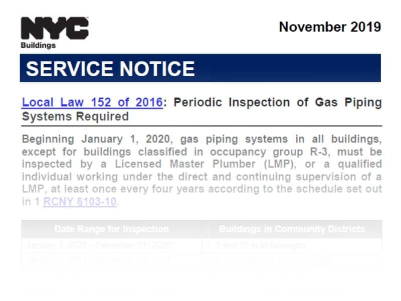 NYC Local Law 152 of 2016 Service Notice