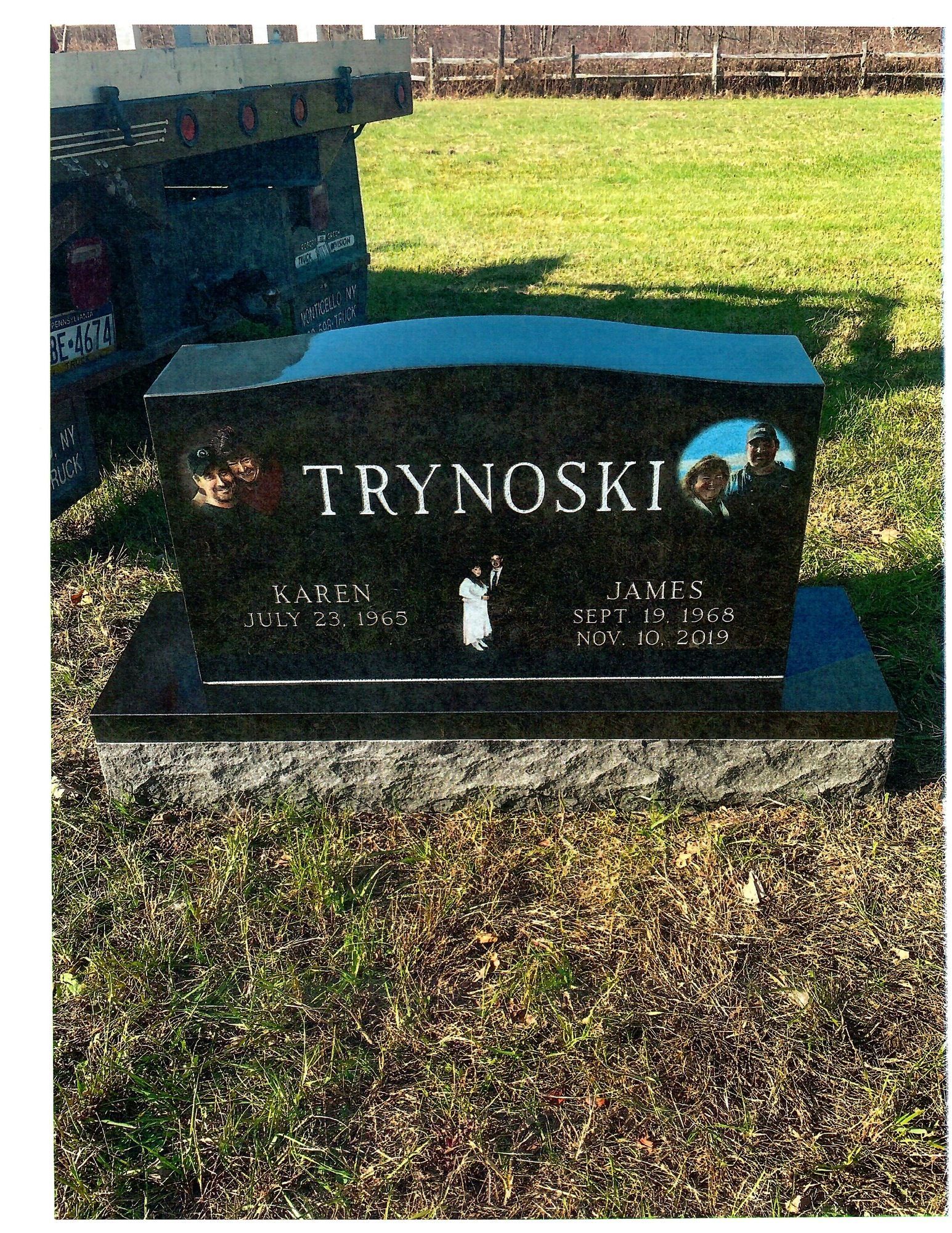 Black granite headstone, 