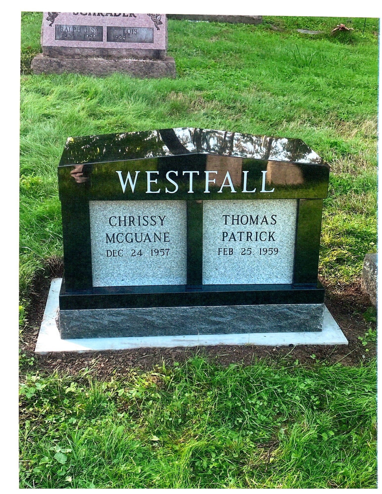 Black granite headstone with 