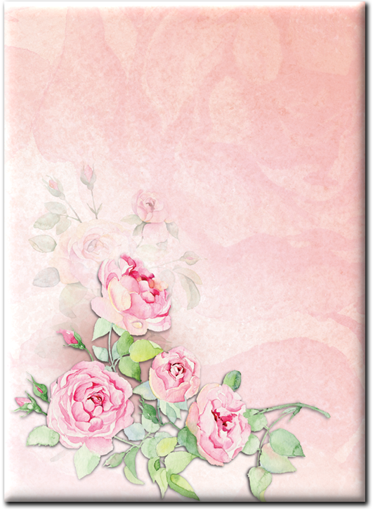Pink watercolor roses in corner against a pale pink, textured background.