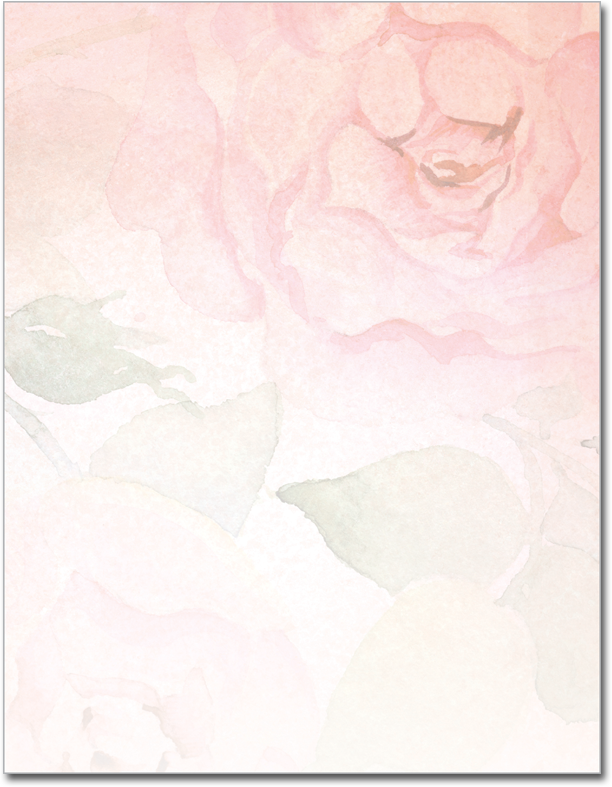 Soft watercolor painting of a pink rose, with pale green leaves, against a light background.