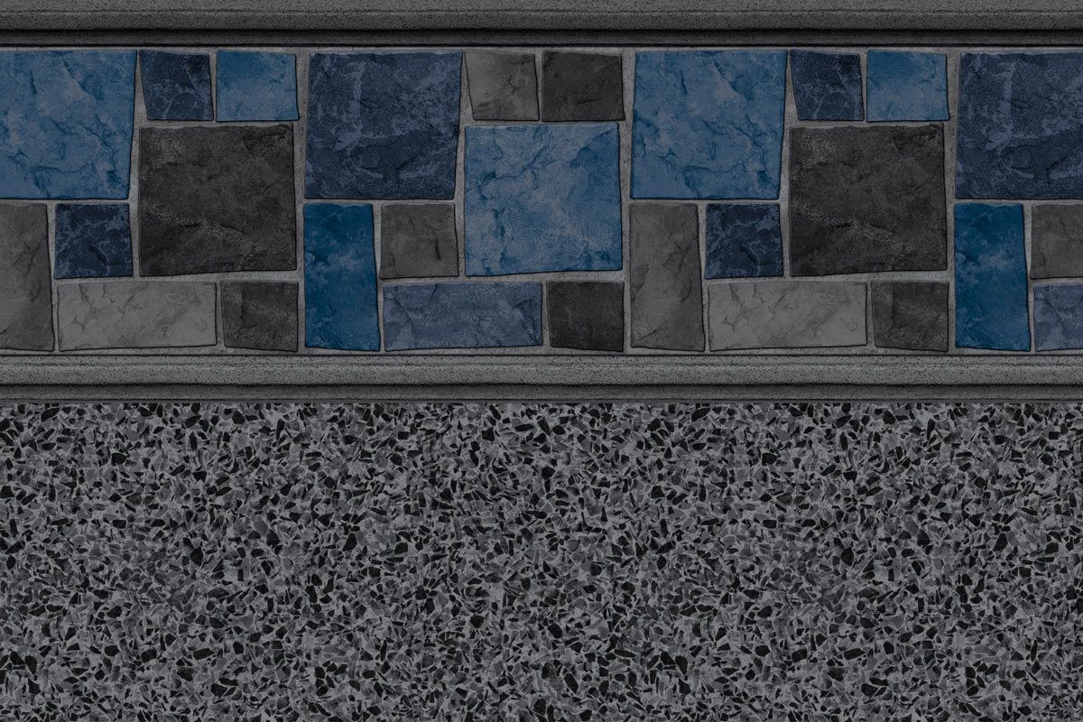 Un gros plan d un mur avec des carreaux bleus et gris.