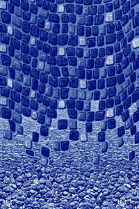 Un gros plan d’une mosaïque bleue et blanche.