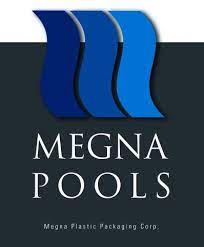 Un logo pour megna pools, une entreprise d emballage plastique.