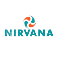 Le logo du nirvana est bleu et orange avec un cercle au milieu.