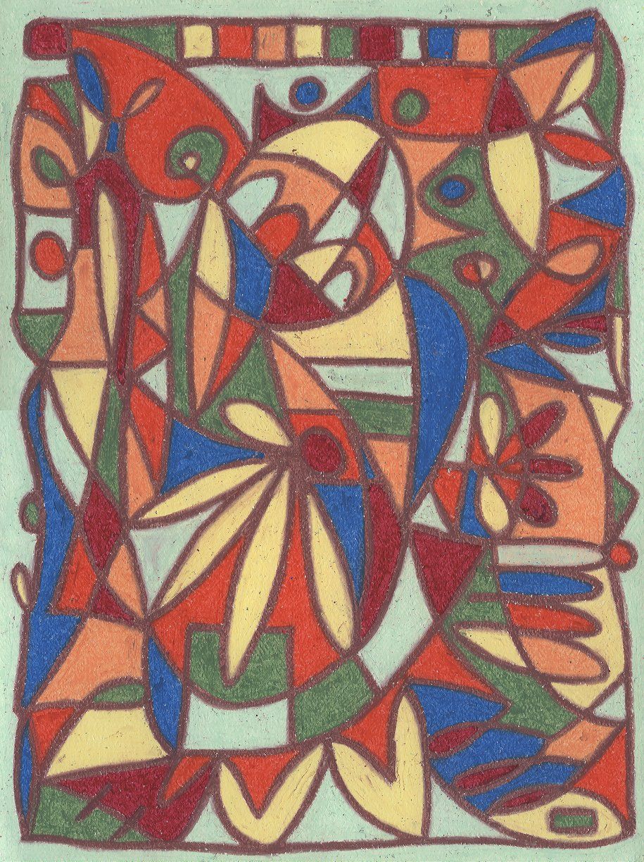 ABSTRACT GEOMETRIC COLORS OIL PASTELS DRAWINGS