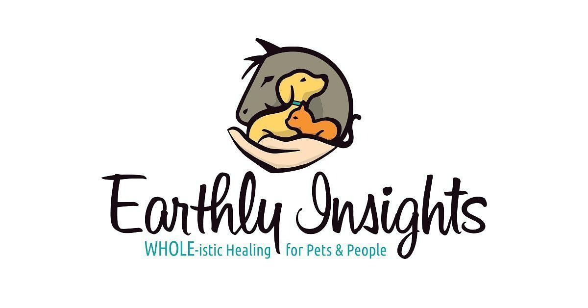 Logo: Horse head above hand holding dog and cat, 