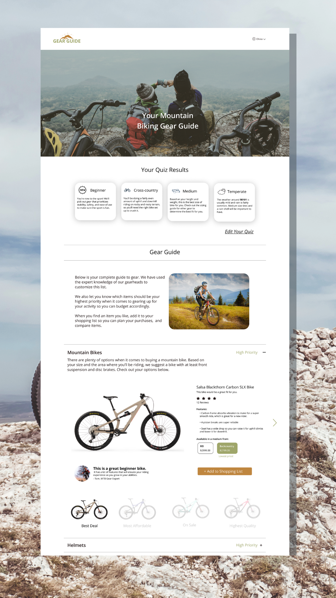 portfolio example: outdoor gear