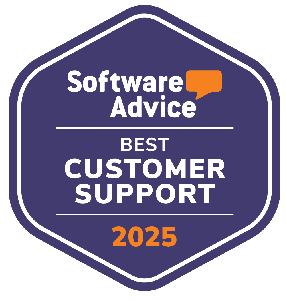 A purple badge that says `` software advice best customer support ''.