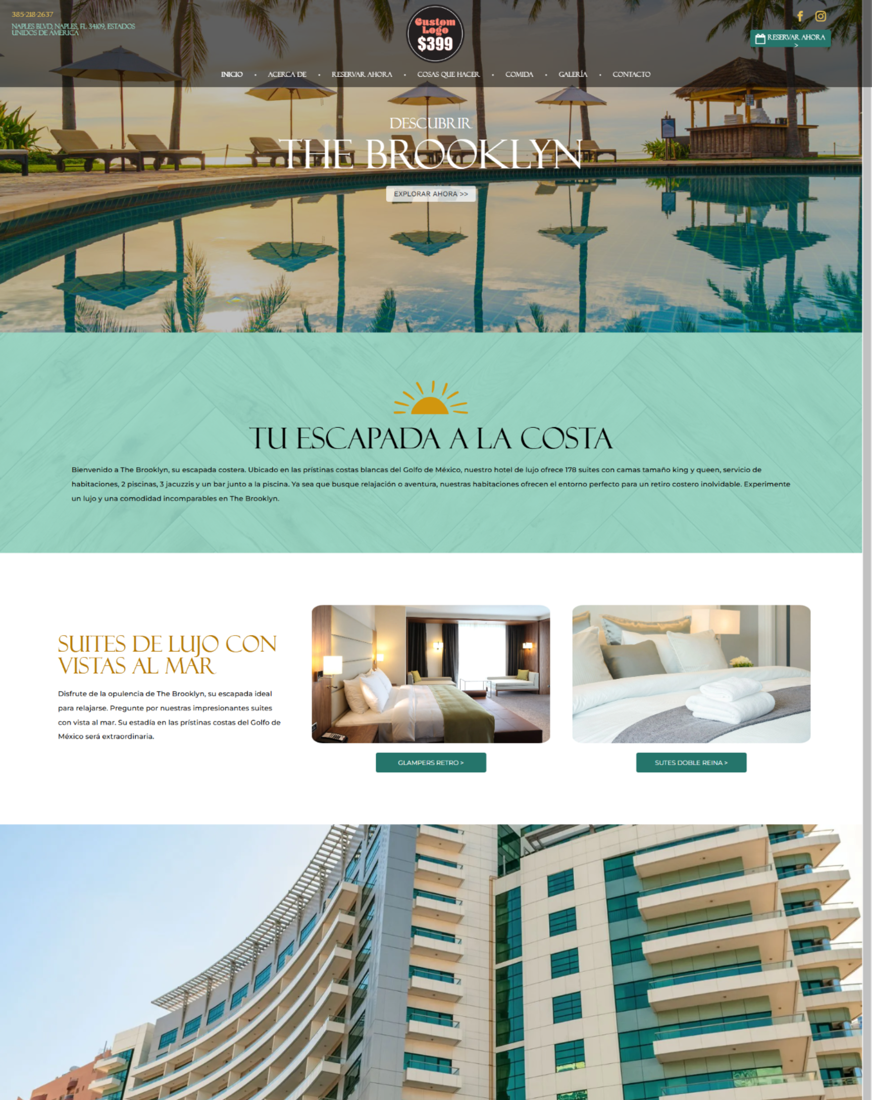 A screenshot of a website for a hotel called the brooklyn.