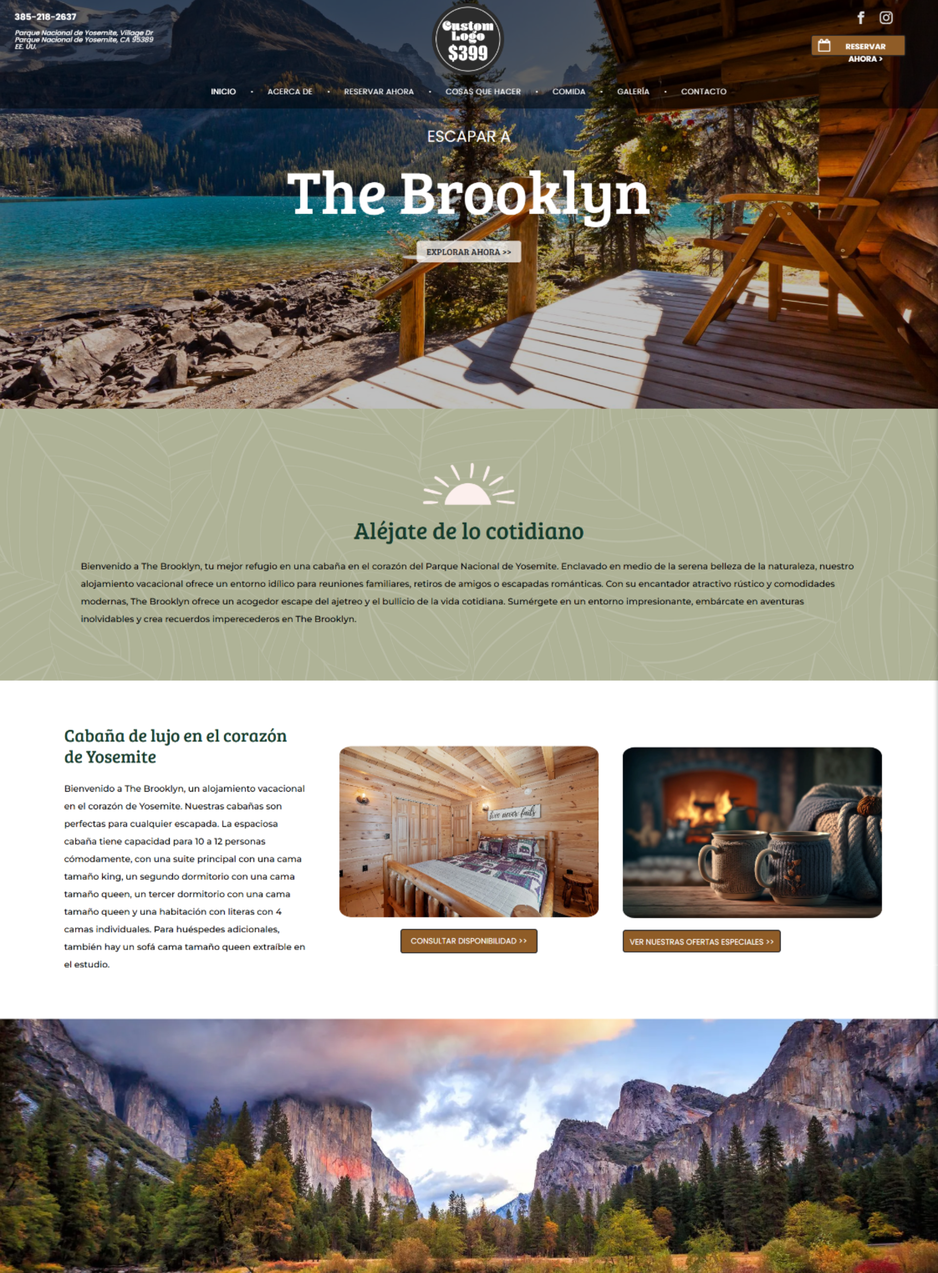 A screenshot of a website for the brooklyn cabin.