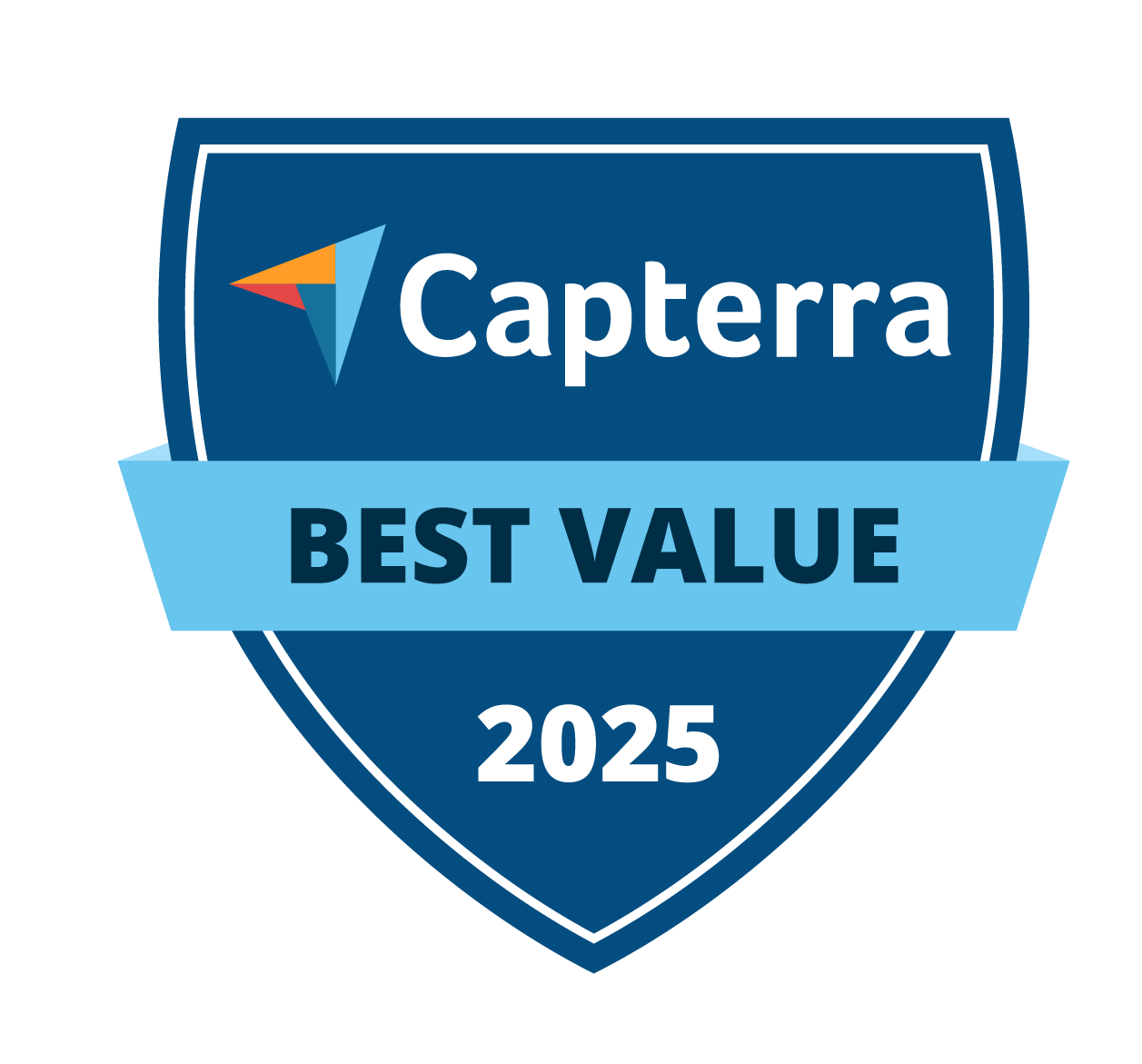 A blue shield with the words `` capterra best ease of use '' written on it.