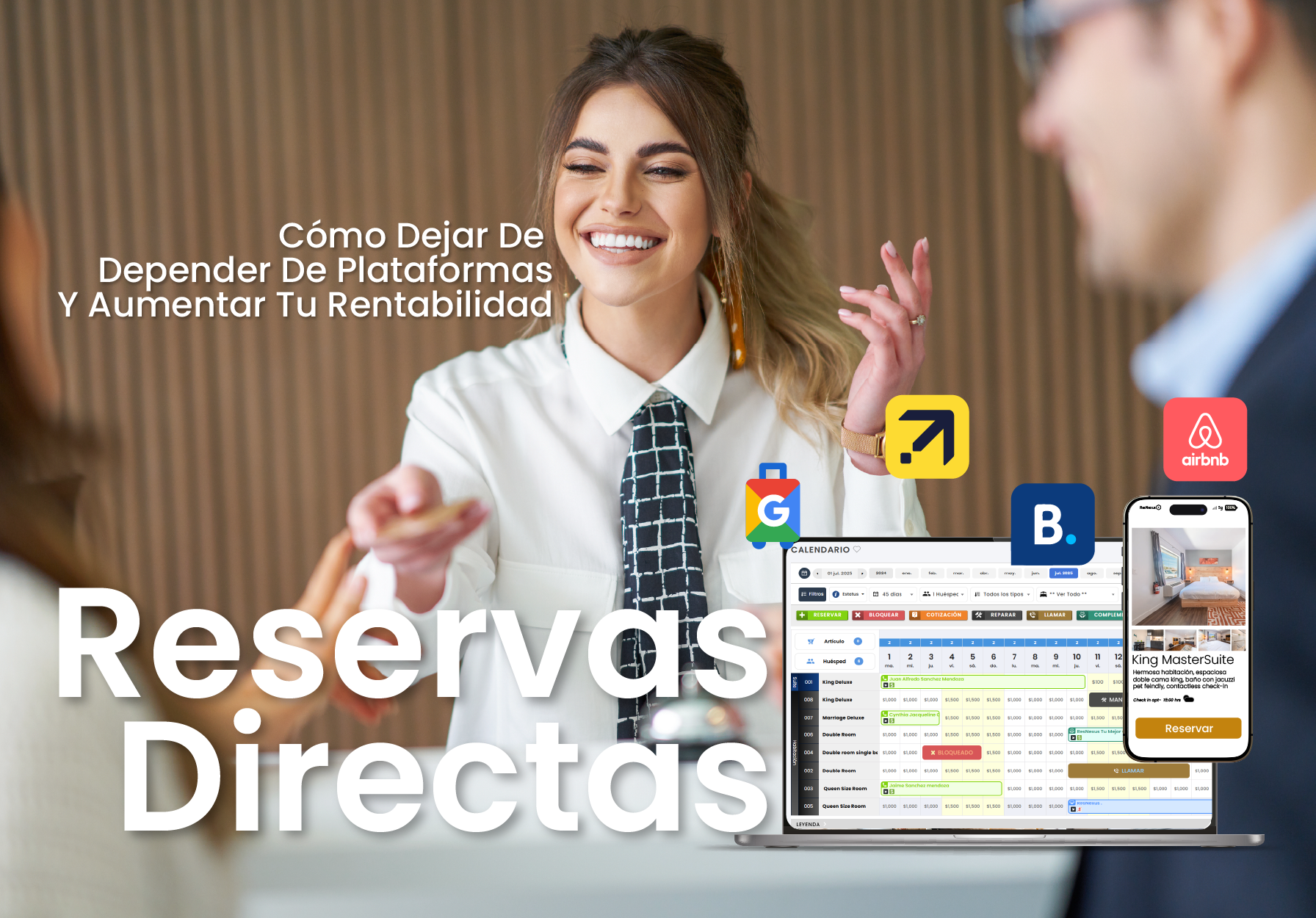 Three billboards with booking.com resnexus and airbnb written on them