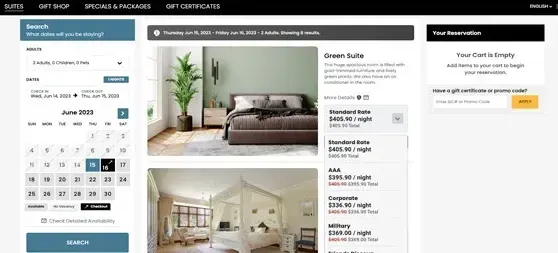 A screenshot of a website showing a bedroom with two beds