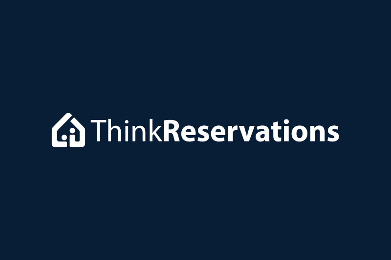 The logo for think reservations is on a dark blue background.
