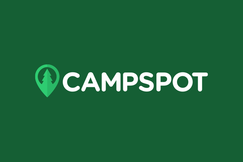The campspot logo is on a green background.