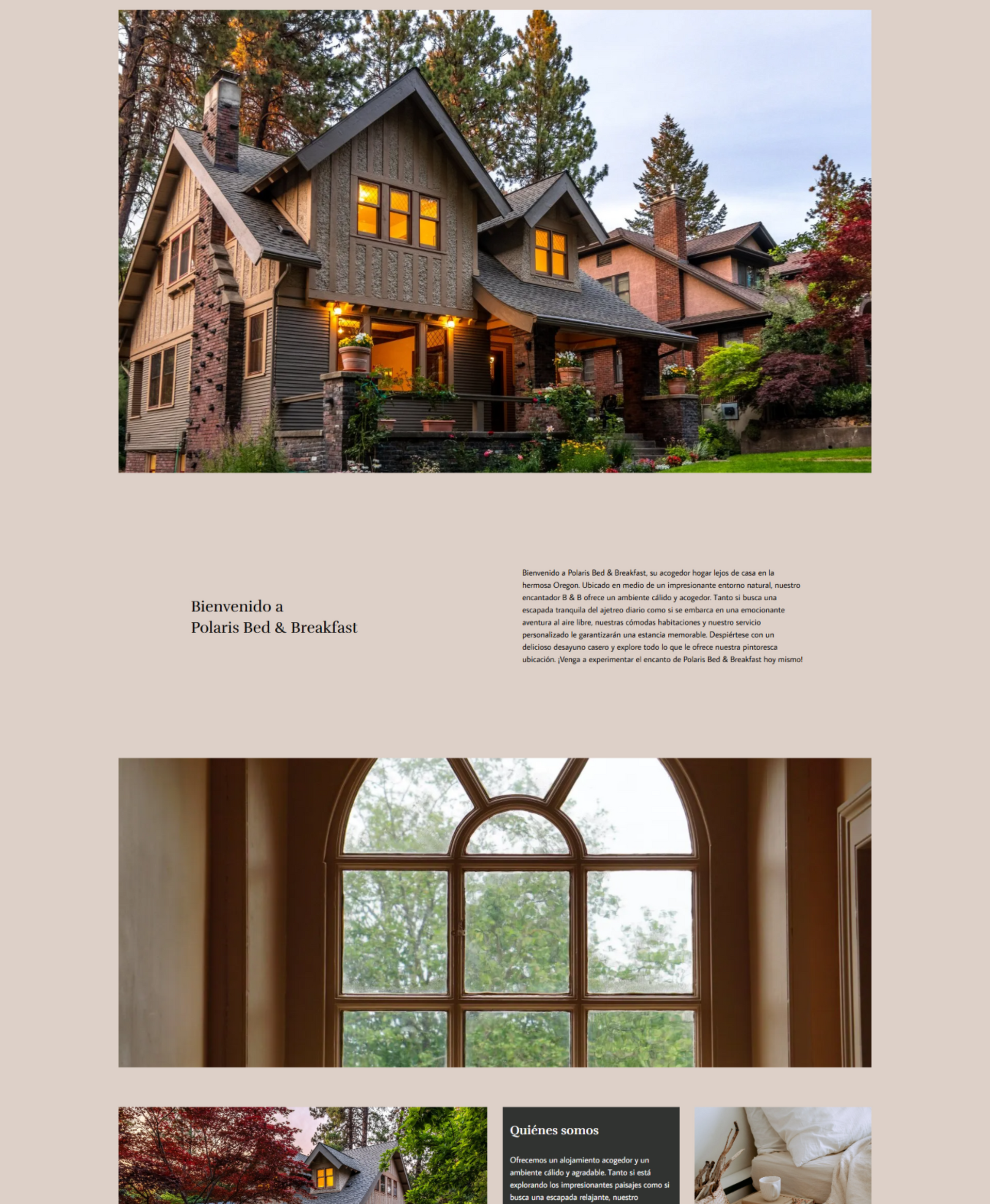 A website depicting a bed and breakfast property.