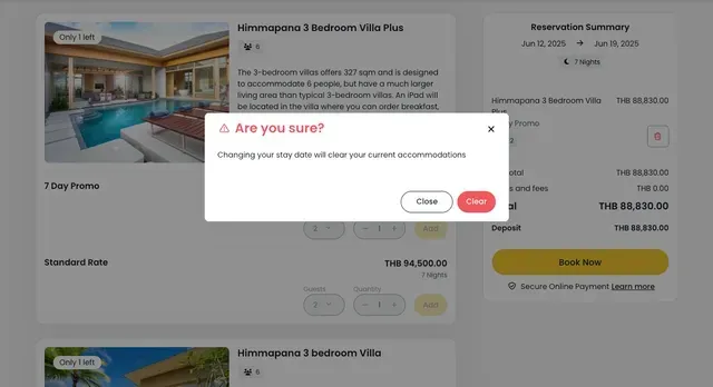 A screenshot of a hotel website with a popup window.