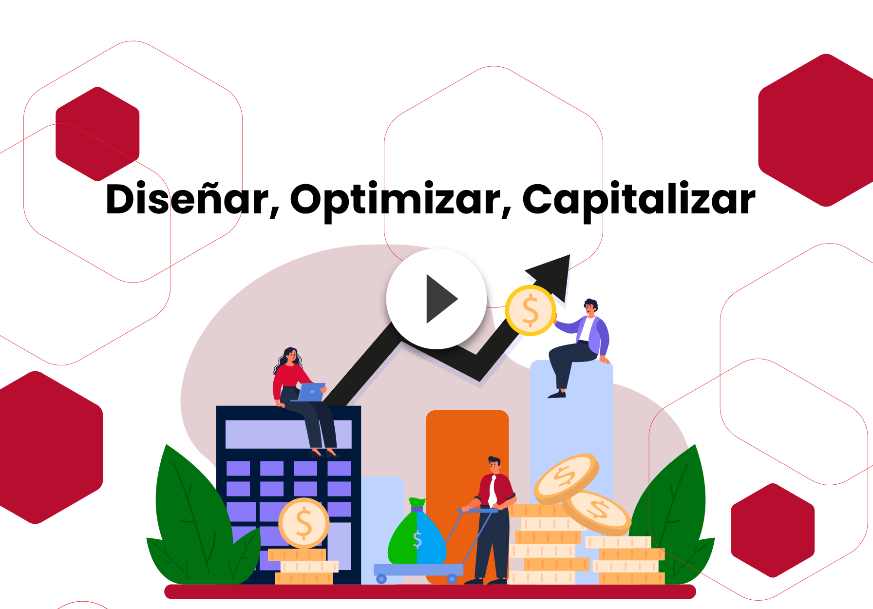 A man is standing in front of a video of a woman pointing at a credit card.