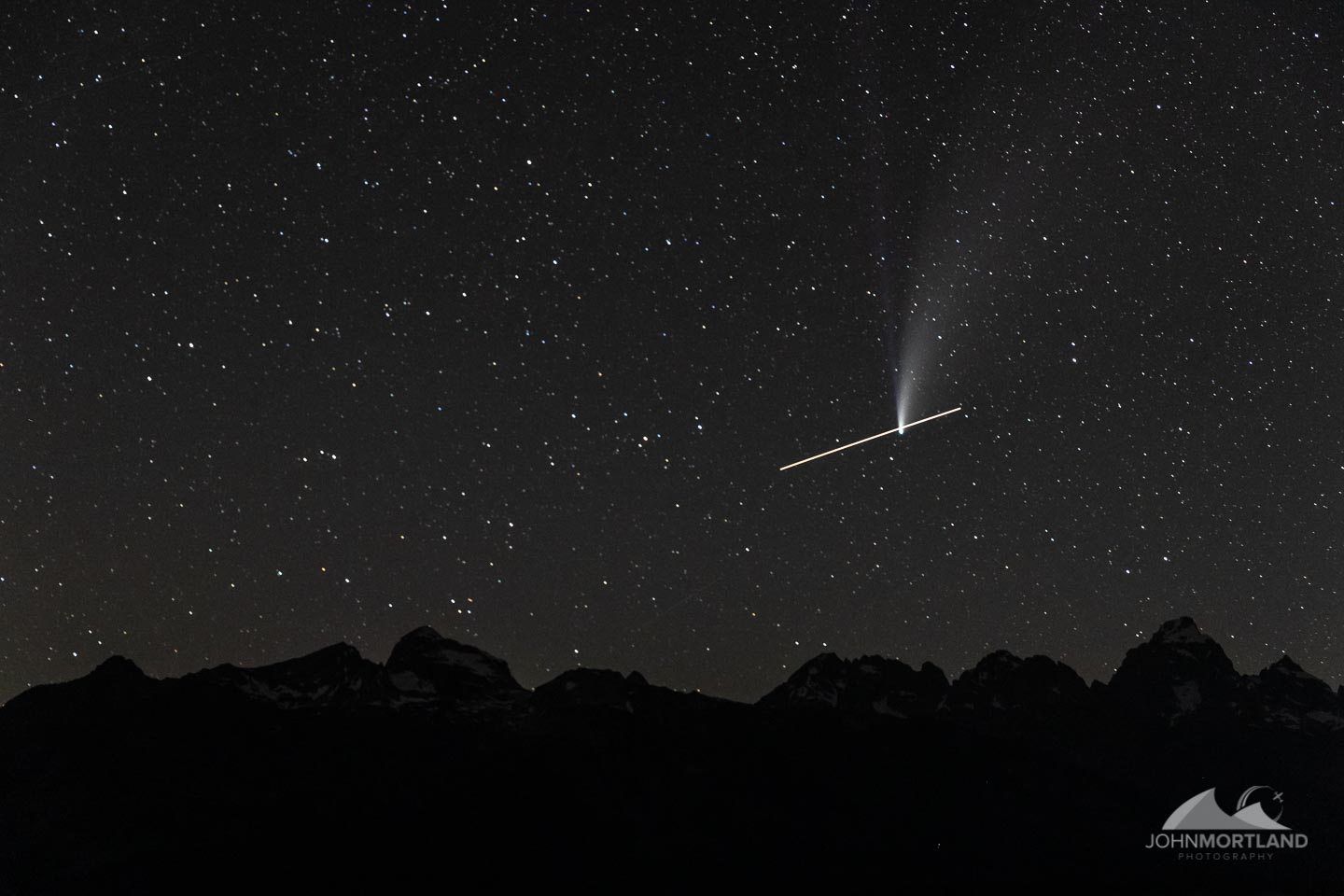 Comet NEOWISE with the International Space Station over Grand Tetons July 2020