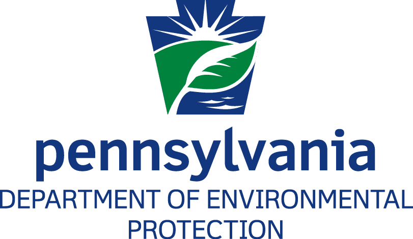The pennsylvania department of environmental protection logo is blue and green.