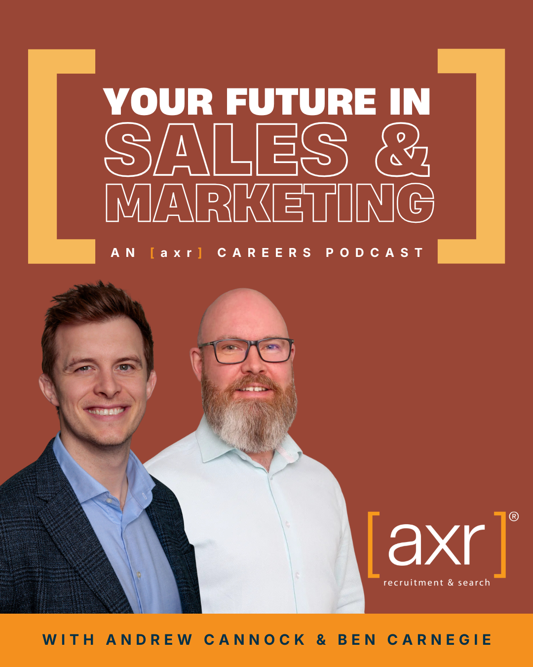 Podcast logo: Orange magnifying glass with 