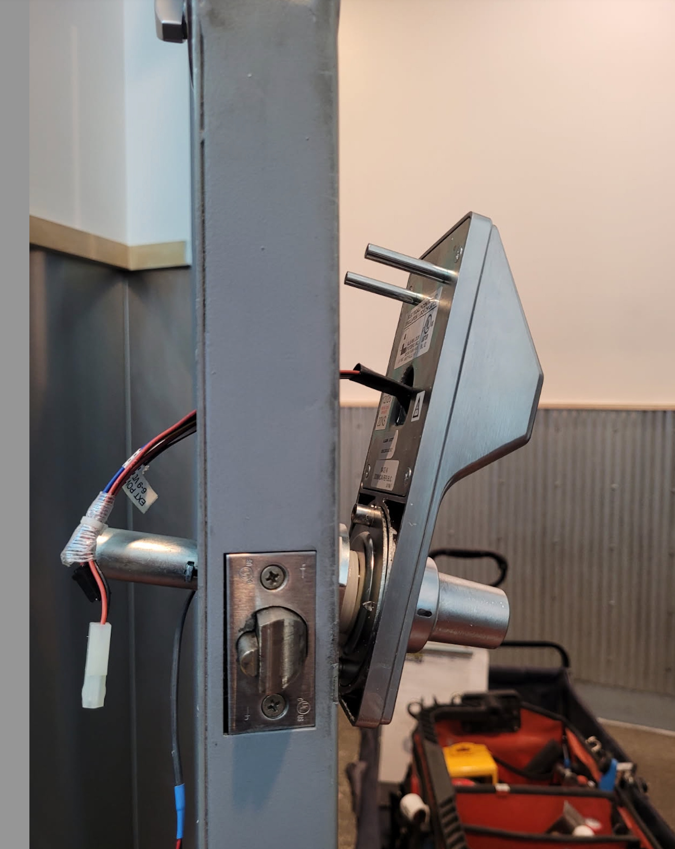 A close up of a door with a lock on it