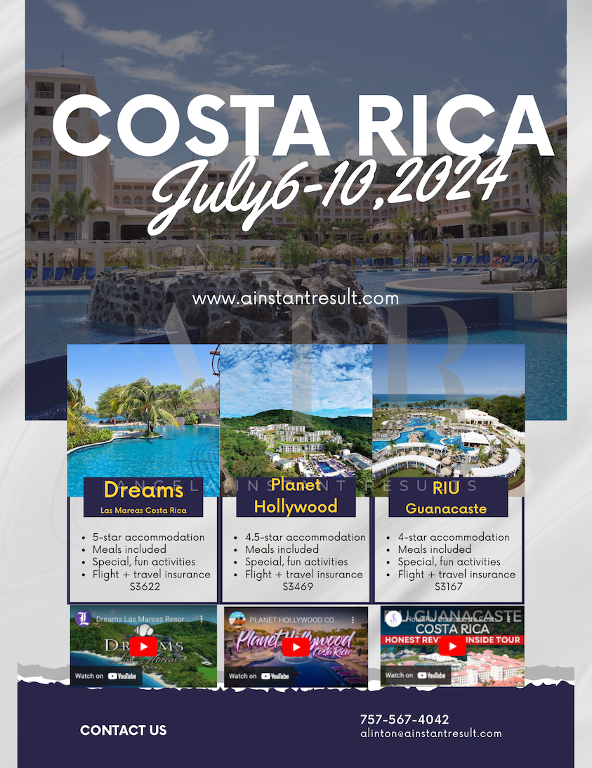 A poster for costa rica for july 6 to 10 2024