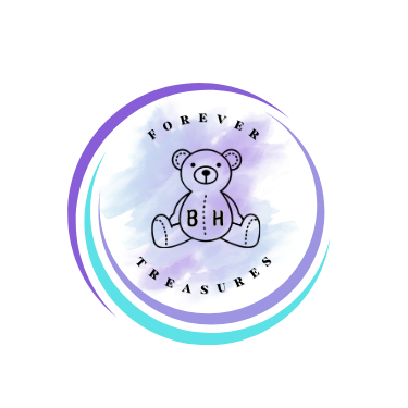 A teddy bear in a circle that says forever treasures