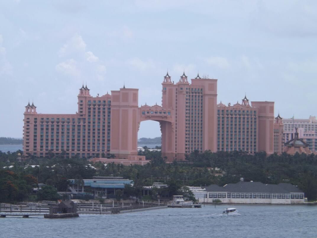 A large building in the middle of a body of water