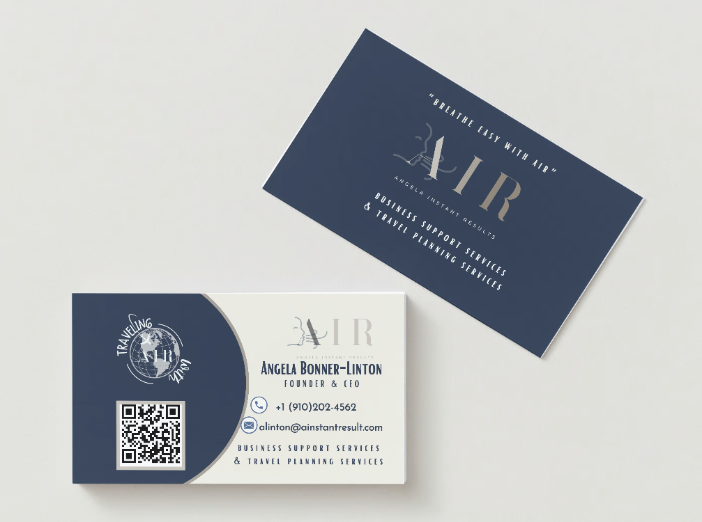 A business card with a qr code on it