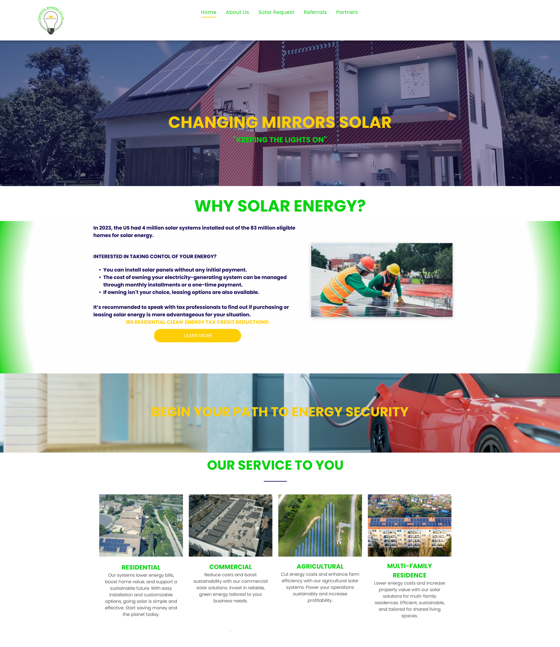 A screenshot of a website for a solar energy company.