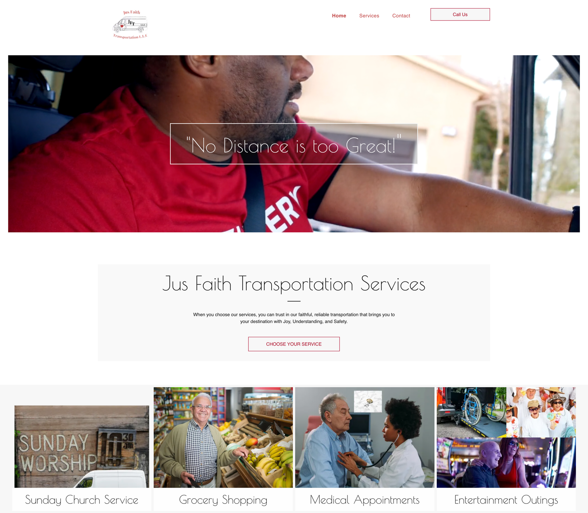 A man in a red shirt is driving a car on a website.