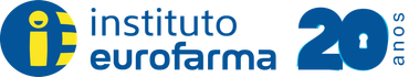 A blue and yellow logo for instituto eurofarma