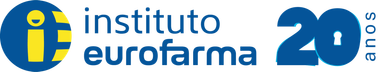 A blue and yellow logo for instituto eurofarma