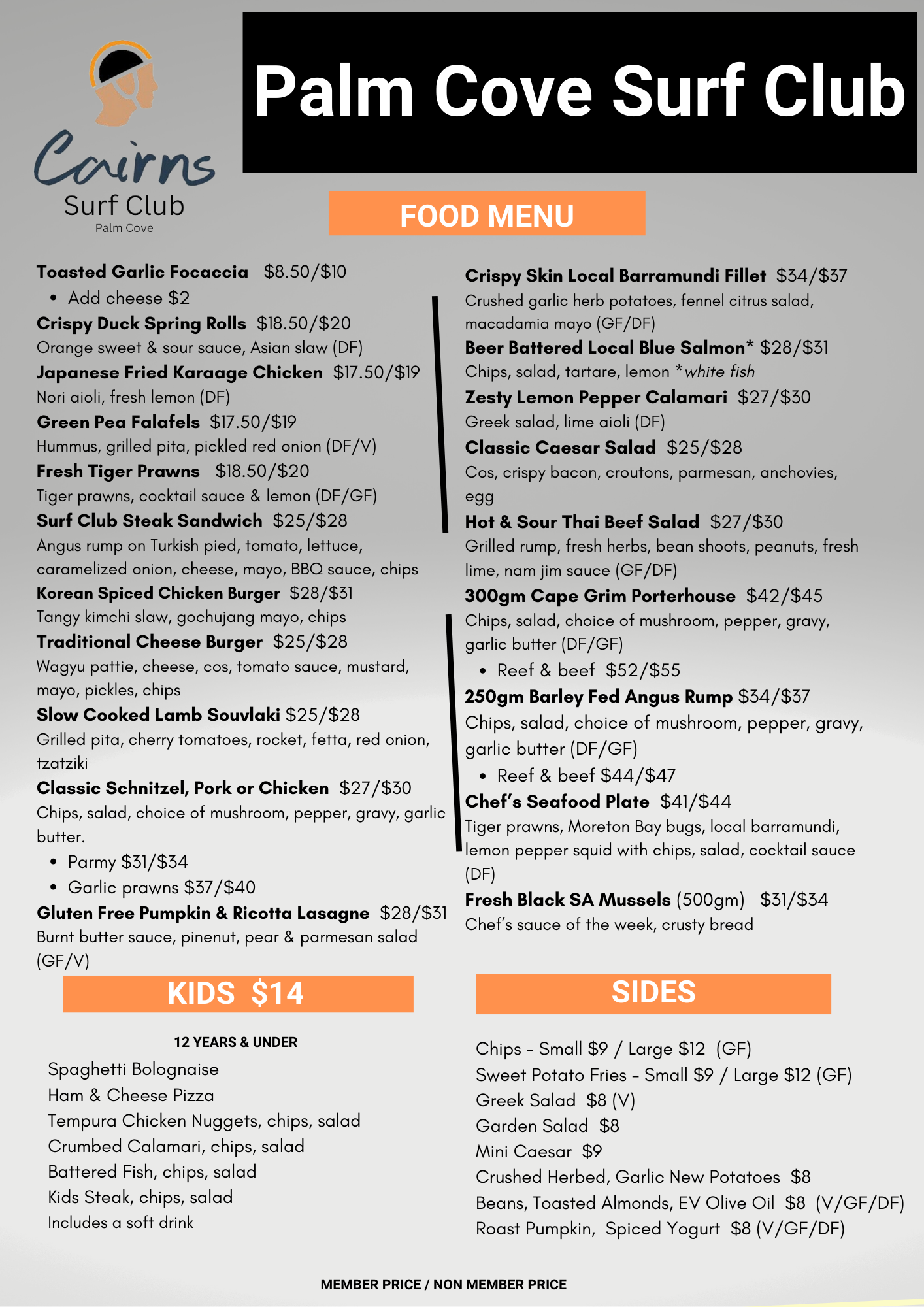 Bistro Menu Surf Club Palm Cove