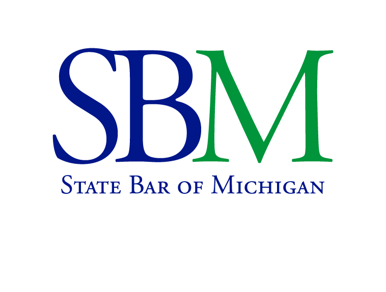 A blue and green logo for the state bar of michigan