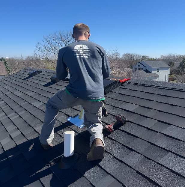 A man is repairing a chimney.