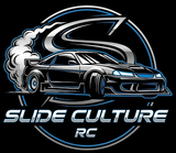 Logo for Slide Culture RC: drifting sports car with smoke, 